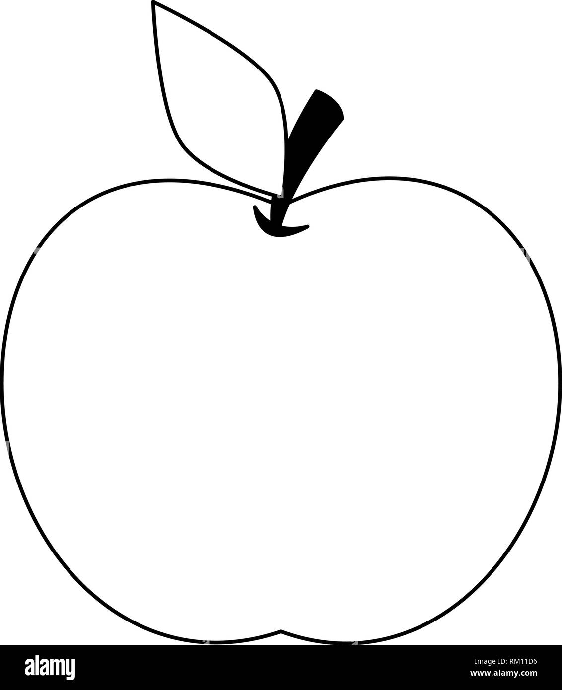 Pomme fruit isolé de dessin animé en noir et blanc Image Vectorielle Stock  - Alamy