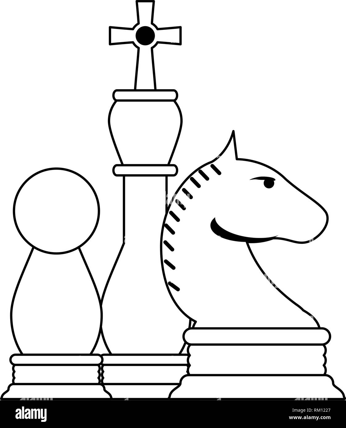 Pièces des échecs jeu Kartunov en noir et blanc Illustration de Vecteur