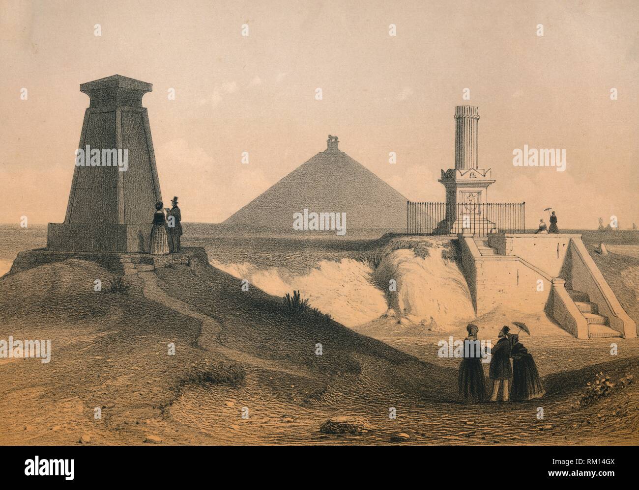 Monuments sur le champ de bataille à Waterloo, Belgique, milieu du 19ème siècle. Organisateur : Vanderhecht. Banque D'Images
