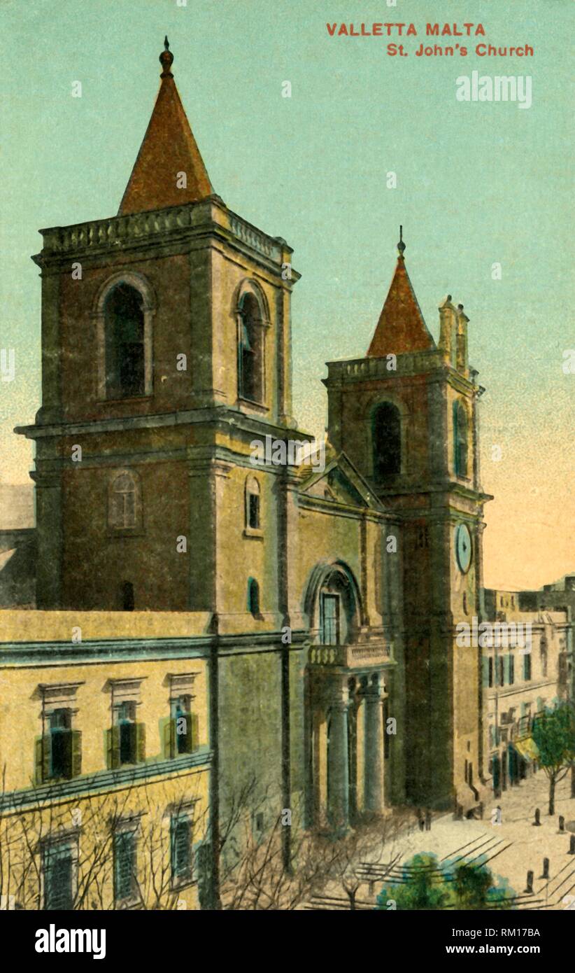 'La Valette Malte - St John's Church', c1918-c1939. Créateur : Inconnu. Banque D'Images