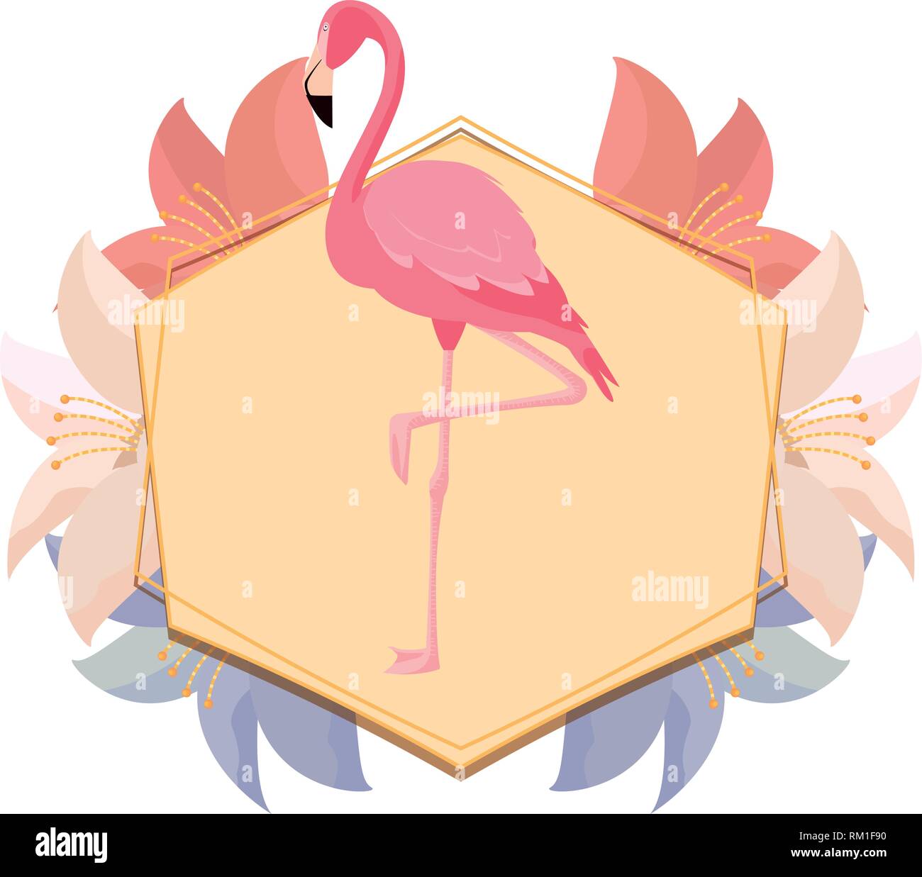 Flamingo oiseau exotique badge fleurs vector illustration Illustration de Vecteur