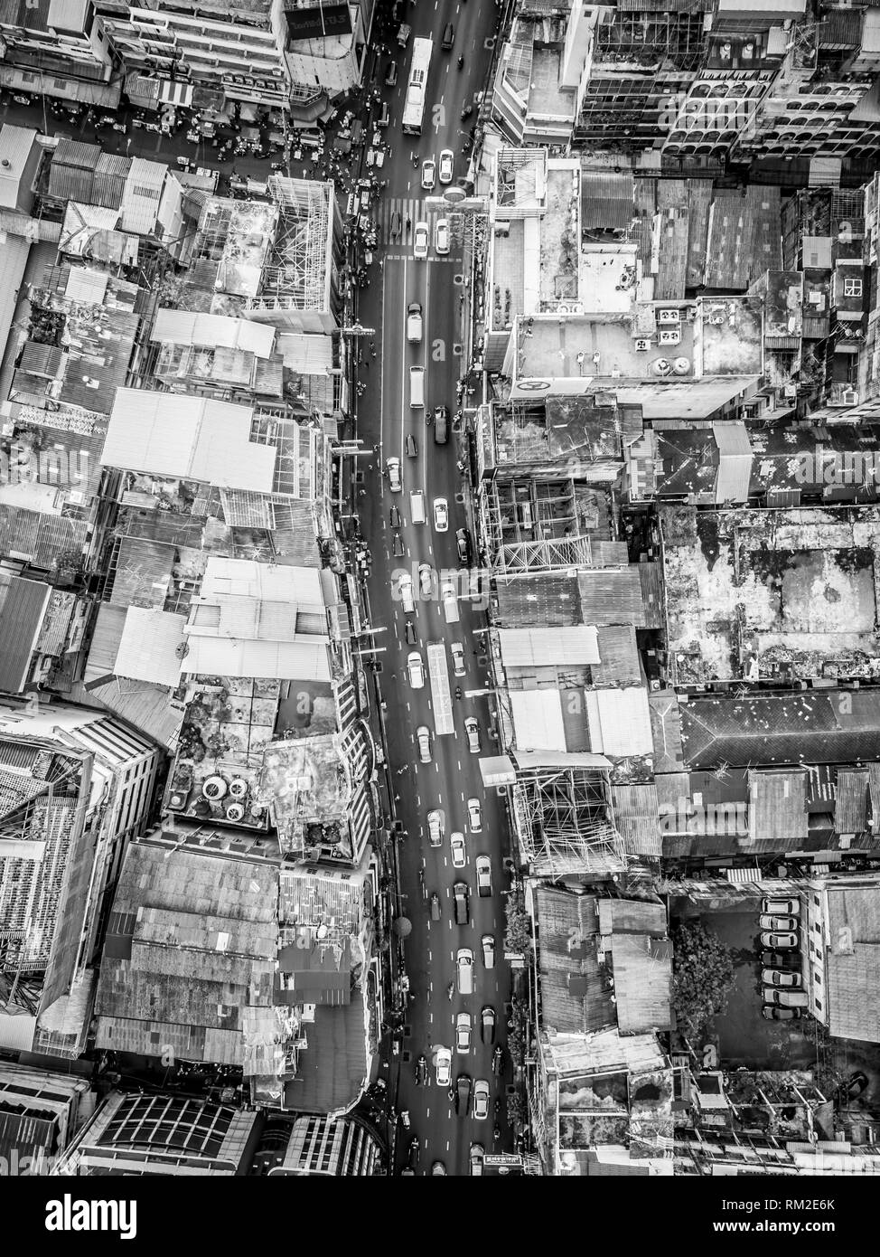 Photographie aérienne par drone de Yaowarat Road à Chinatown, Bangkok, Thaïlande Banque D'Images