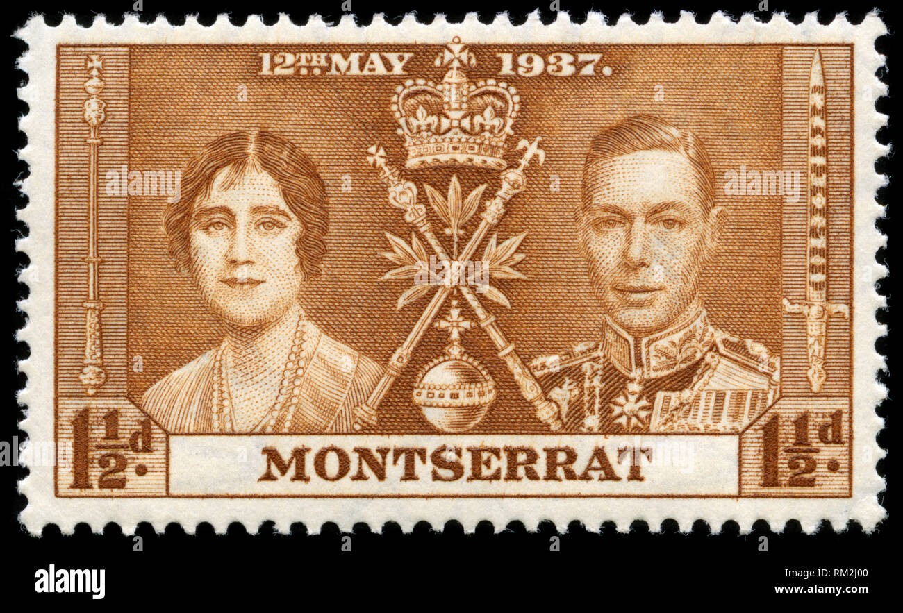 Timbre-poste de Montserrat au couronnement du roi George VI série émise en 1937 Banque D'Images