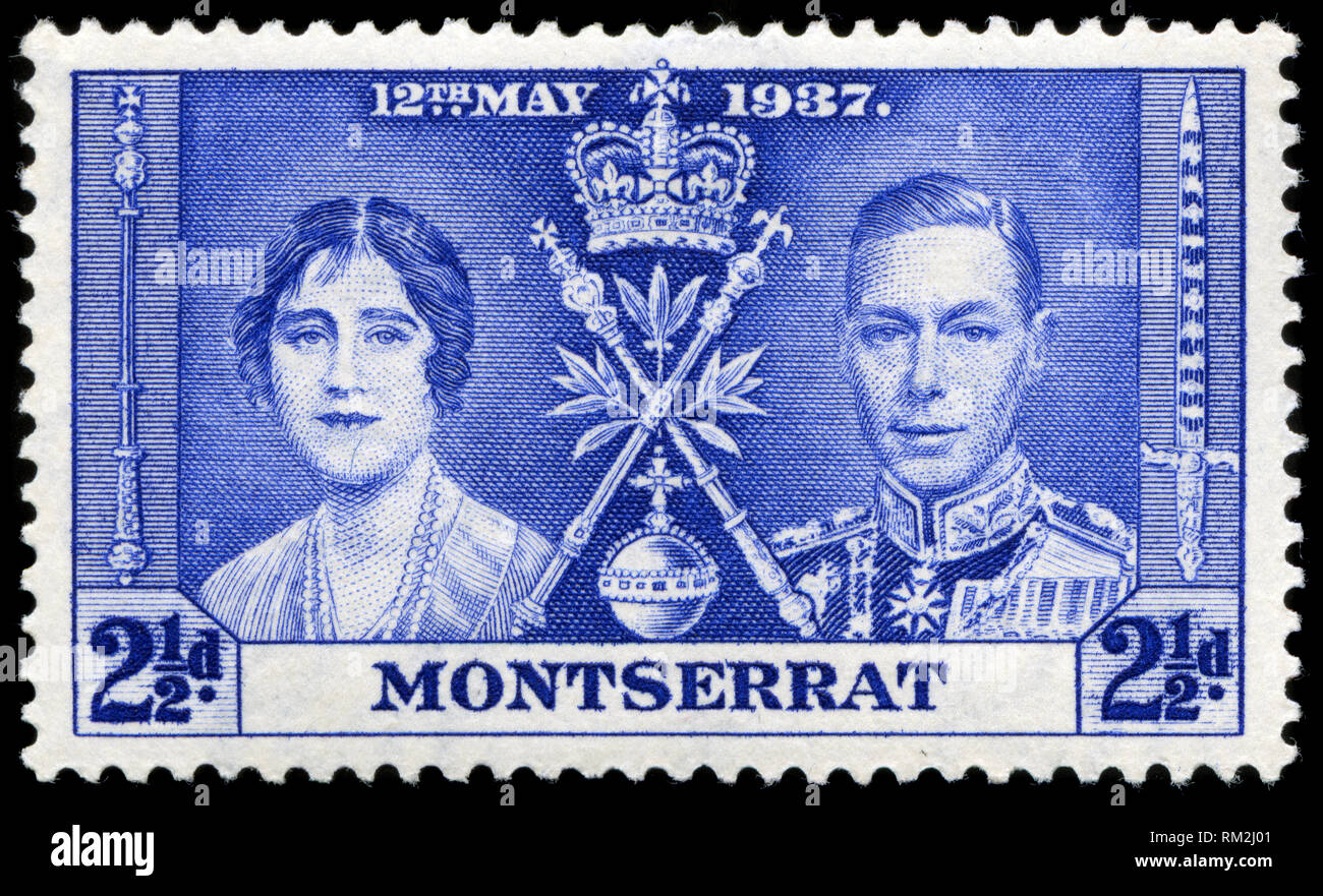 Timbre-poste de Montserrat au couronnement du roi George VI série émise en 1937 Banque D'Images