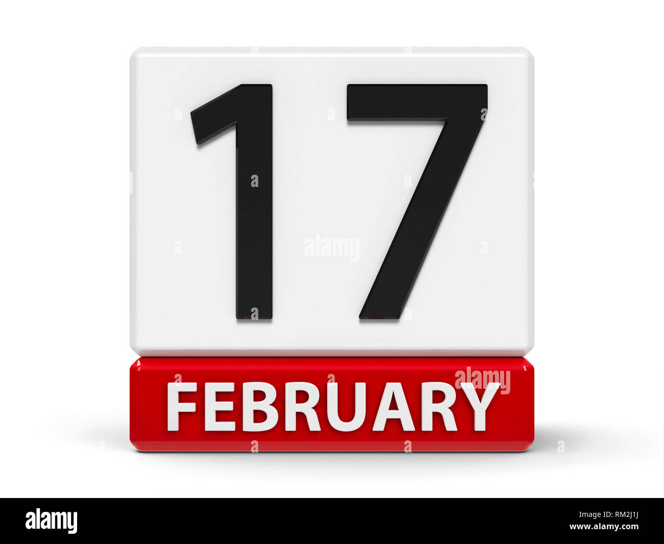 L'icône calendrier rouge et blanc à partir de cubes - La dix-septième du mois de février - sur un tableau blanc - Gestes de tendresse Jour, en trois dimensions, 3D Rendering Banque D'Images