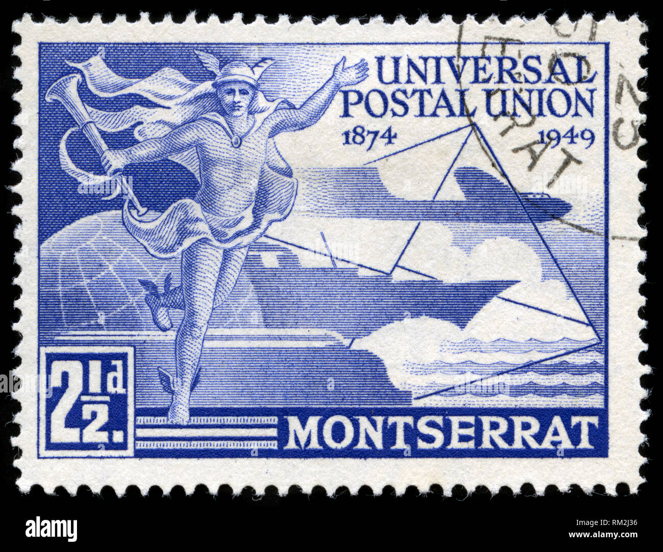 Timbre-poste de Montserrat dans l'U.P.U. (Union Postale Universelle), 75e anniversaire de la série émise en 1949 Banque D'Images