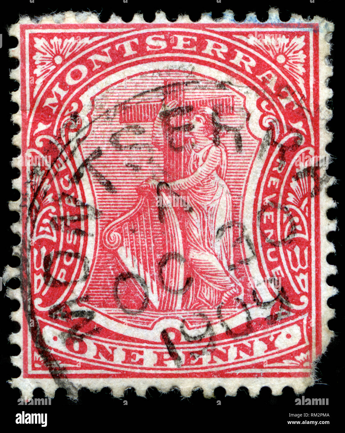 Timbre-poste de Montserrat, dans le symbole de la colonie série émise en 1908 Banque D'Images