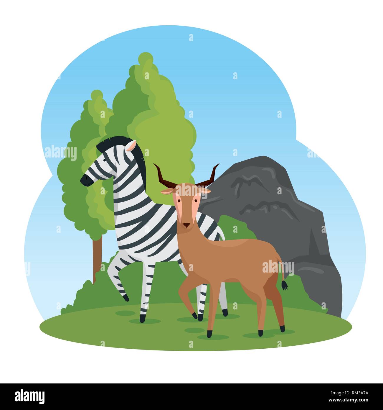 Zebra et le cerf, les animaux sauvages avec des arbres Illustration de Vecteur