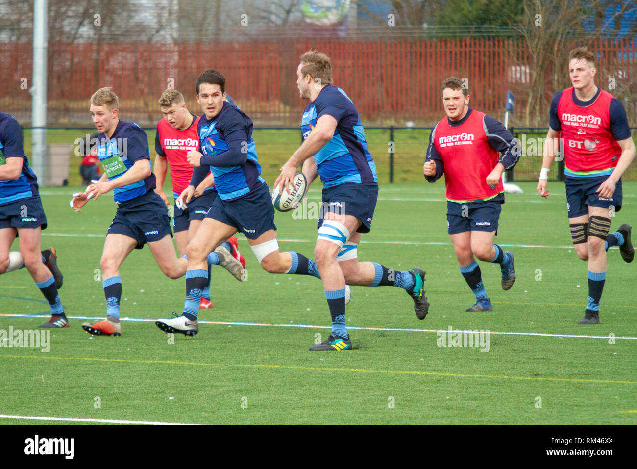 Clydebank, Écosse, Royaume-Uni. 13 Février, 2019. L'Écosse et l'Ecosse U20s au cours de la session de formation ouverte au sport communautaire de Clydebank Hub, près de Glasgow, au cours de la Guinness en jachère des Six Nations 7. Iain McGuinness / Alamy Live News Banque D'Images