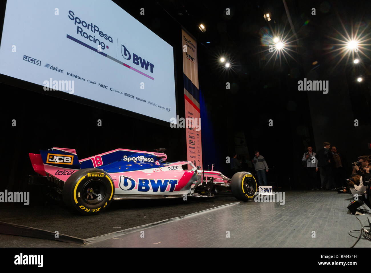 Toronto, Canada le 13 février 2019. SportPesa Point Racing F1 Team à lancer leur voiture 2019 et livrée au John Bassett Theatre de Toronto, Canada. Crédit : Gary Hebding Jr/Alamy Live News Banque D'Images