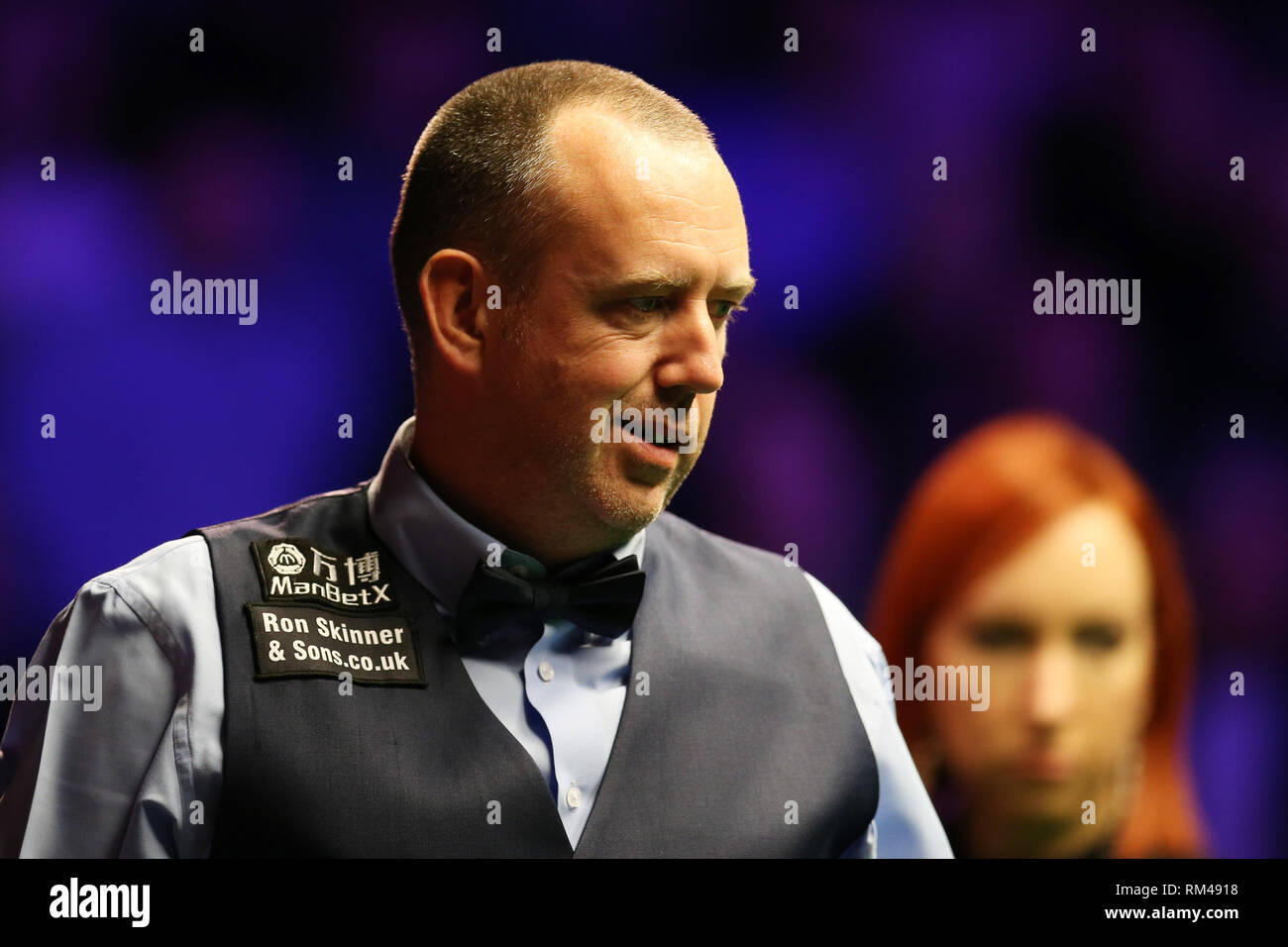 Cardiff, Royaume-Uni. Feb 13, 2019. Mark Williams, de Galles, l'actuel Champion du Monde 2018 au cours de son 2ème match contre Zhang Anda. Welsh Open snooker, jour 3 au stade Motorpoint Arena de Cardiff, Galles du Sud le mercredi 13 février 2019 par pic. crédit : Andrew Verger/Alamy Live News Banque D'Images