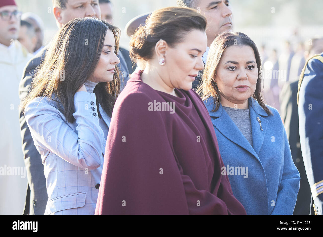 Rabat, Maroc. Feb 13, 2019. Lalla Khadija, la Princesse Lalla Meryem du Maroc, la Princesse Lalla Hasnaa du Maroc, la Princesse Lalla Asma du Maroc arrivée à Palais Royal pour une cérémonie de bienvenue le 13 février 2019 à Rabat, Maroc.La famille royale espagnole sont sur une visite de deux jours au Maroc Crédit : Jack Abuin/ZUMA/Alamy Fil Live News Banque D'Images