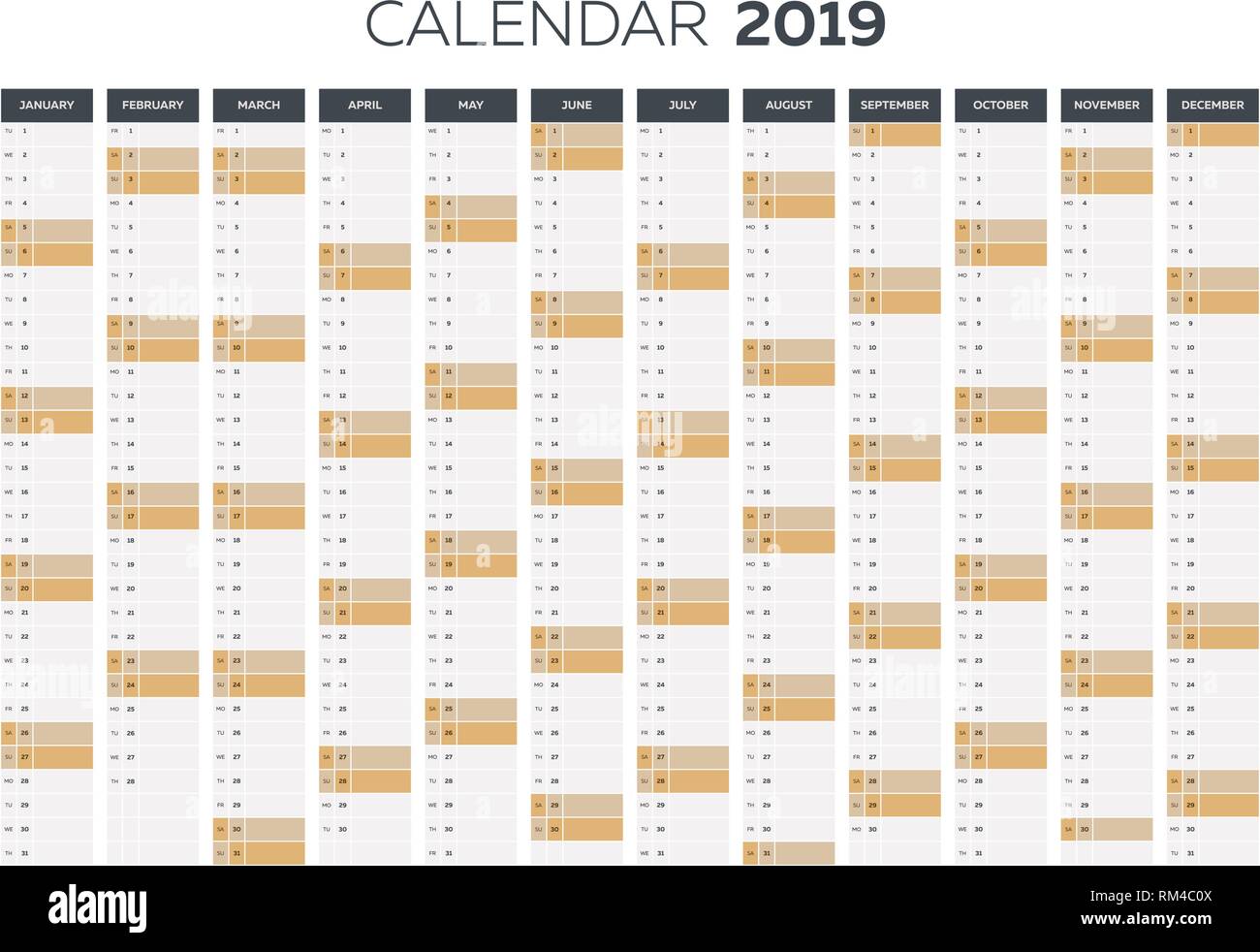 Calendrier d'affaires pour l'année 2019 modèle vectoriel Illustration de Vecteur