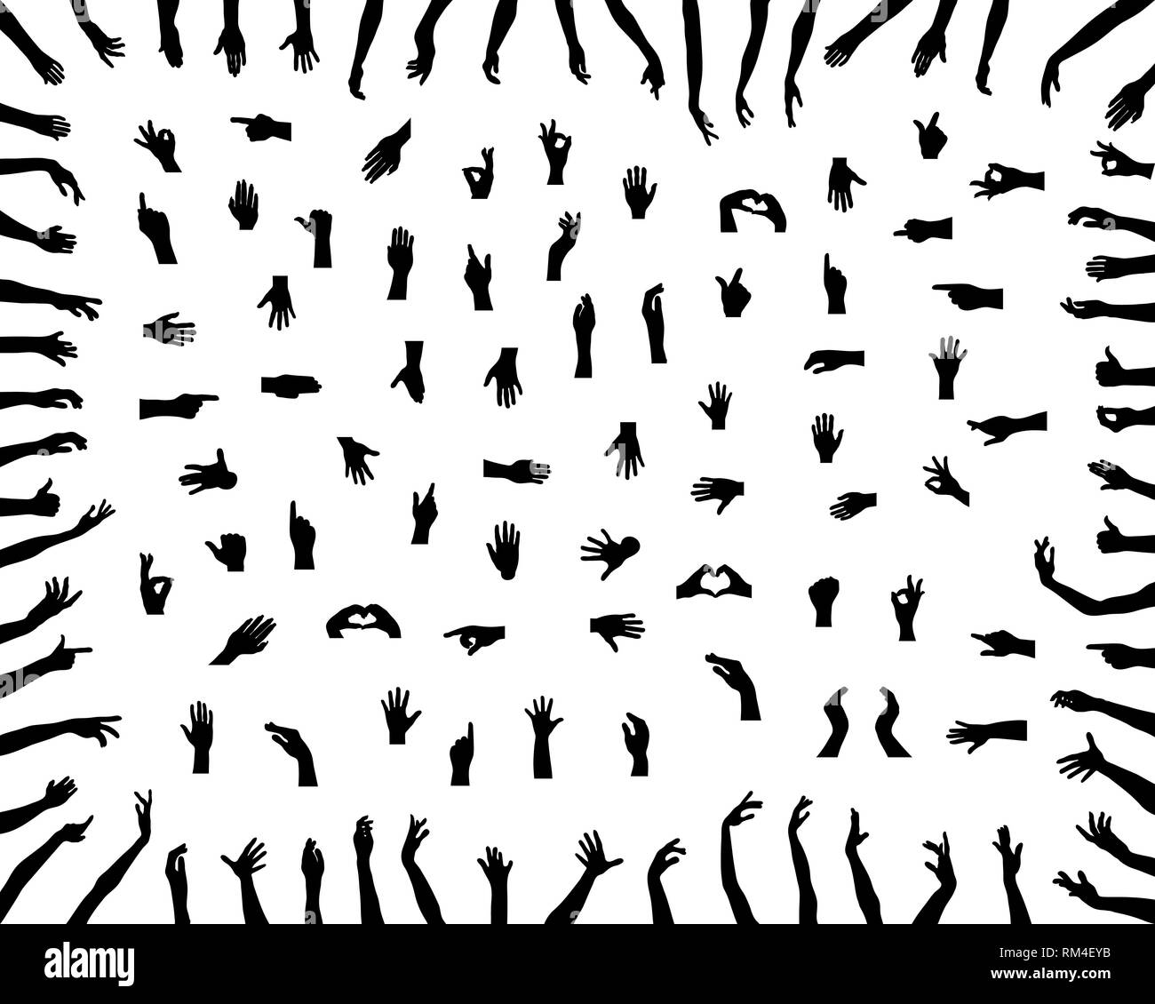 Les mains de silhouettes noires sur fond blanc Banque D'Images