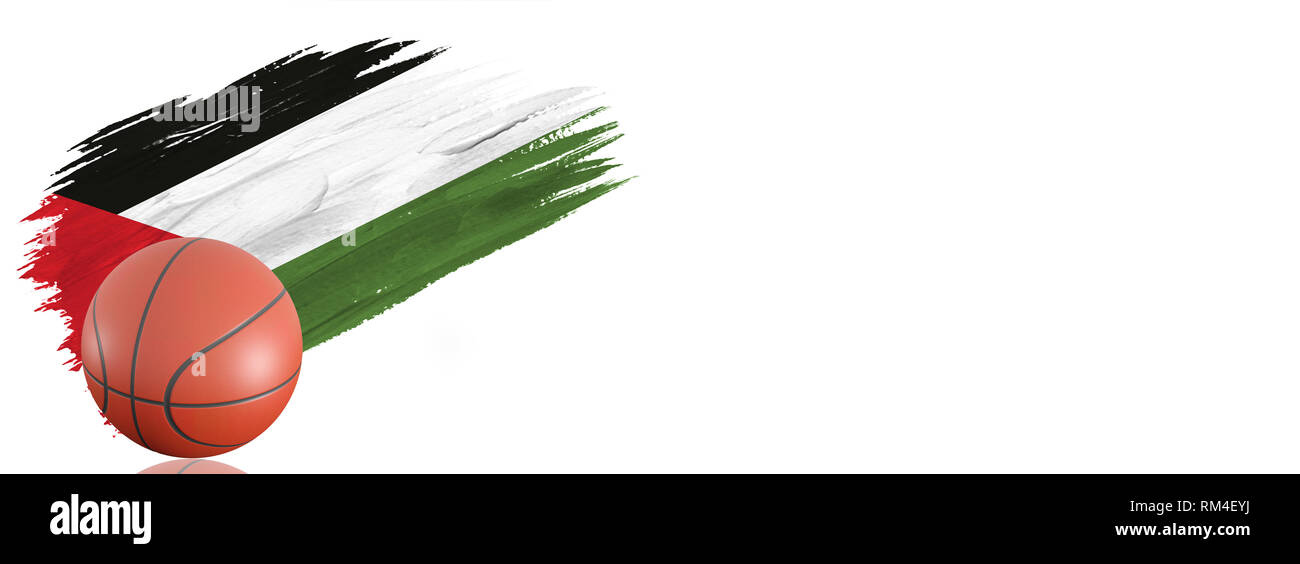 Coup de pinceau peint dans le drapeau de la Palestine. Bannière de basket-ball avec design classique isolé sur fond blanc avec place pour votre texte. Banque D'Images