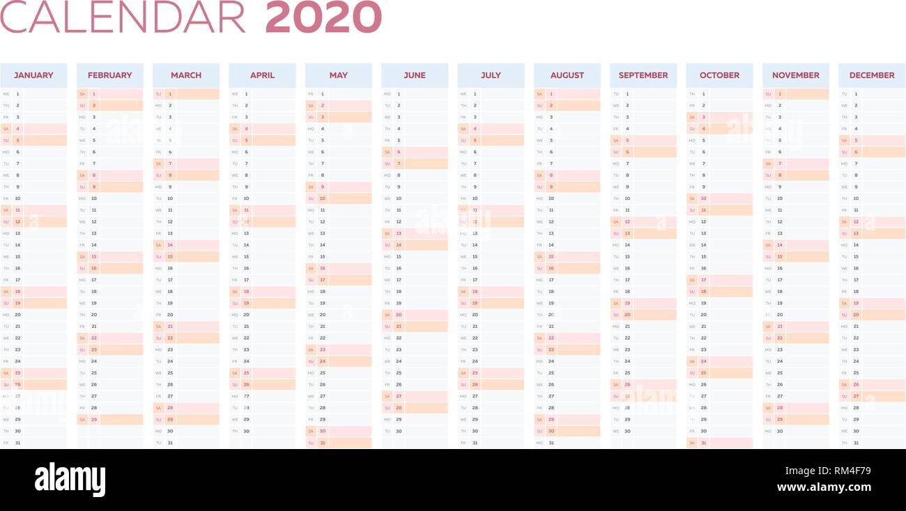 Calendrier d'affaires pour l'année 2020 modèle vectoriel Illustration de Vecteur
