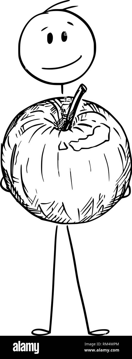 Caricature de Smiling Man Holding Big pomme fruit Illustration de Vecteur