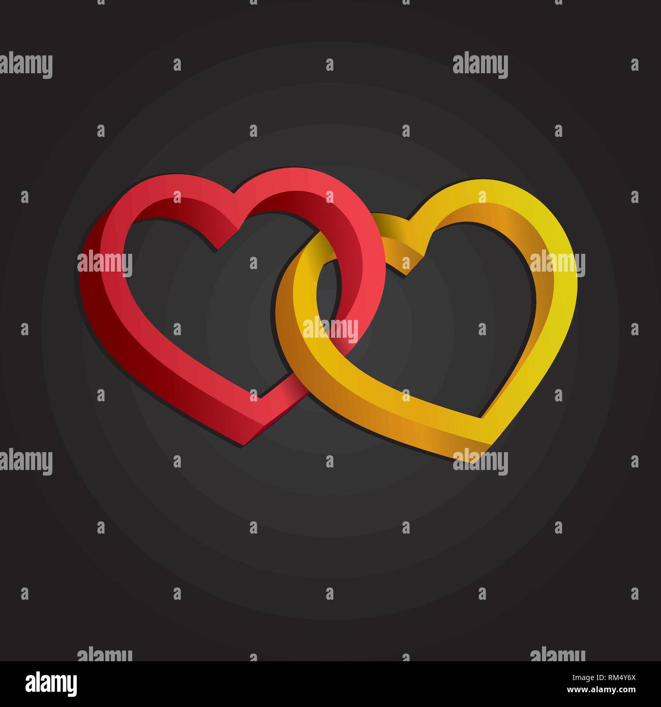 Deux coeurs entrelacés. Illusion d'optique de 3D volume tridimensionnel. Vector illustration. Le jour de la Saint-Valentin. Vector Illustration de Vecteur