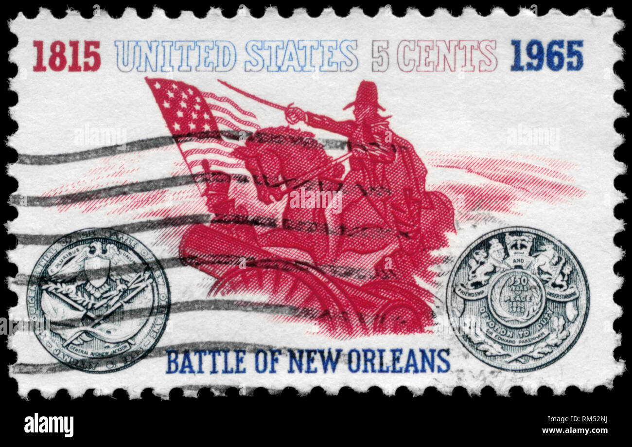Usa Vers 1965 Timbre Imprime Aux Etats Unis Montre Le General Andrew Jackson Et La Medaille Du 150e Anniversaire De La Bataille De La Nouvelle Orleans Question Vers 1965 Photo Stock Alamy