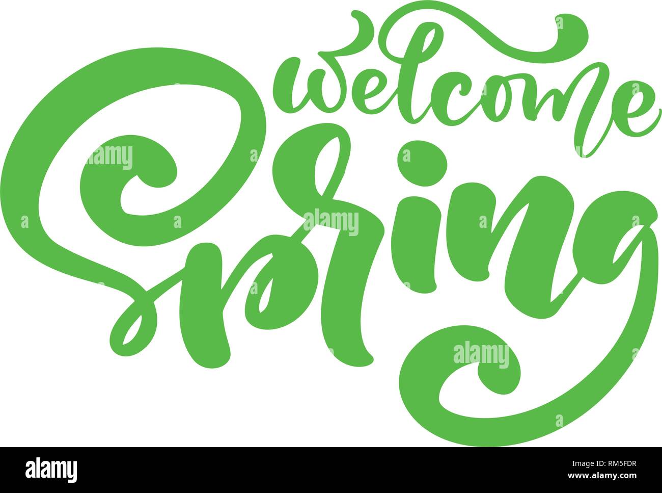 Lettrage calligraphie expression Bienvenue au printemps. Vector Hand Drawn texte isolé. croquis design doodle pour carte de souhaits, Album, imprimer Illustration de Vecteur