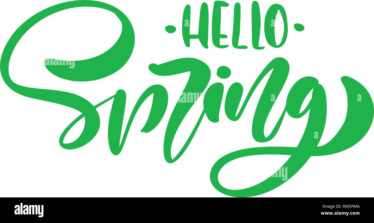 Lettrage calligraphie expression Bonjour Printemps. Vector Hand Drawn texte isolé. croquis design doodle pour carte de souhaits, Album, imprimer Illustration de Vecteur