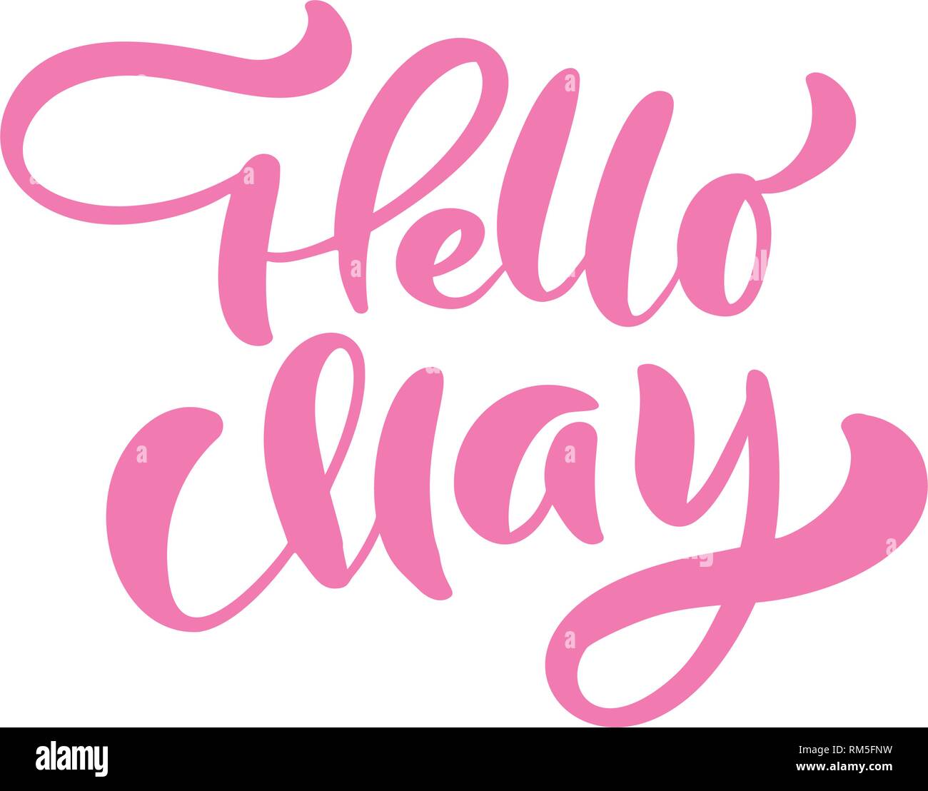 Lettrage Calligraphie rose expression Bonjour Mai. Vector Hand Drawn texte isolé. croquis design doodle pour carte de souhaits, Album, imprimer Illustration de Vecteur