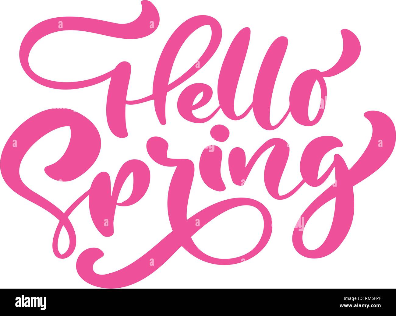 Lettrage Calligraphie rouge expression Bonjour Printemps. Vector Hand Drawn texte isolé. croquis design doodle pour carte de souhaits, Album, imprimer Illustration de Vecteur