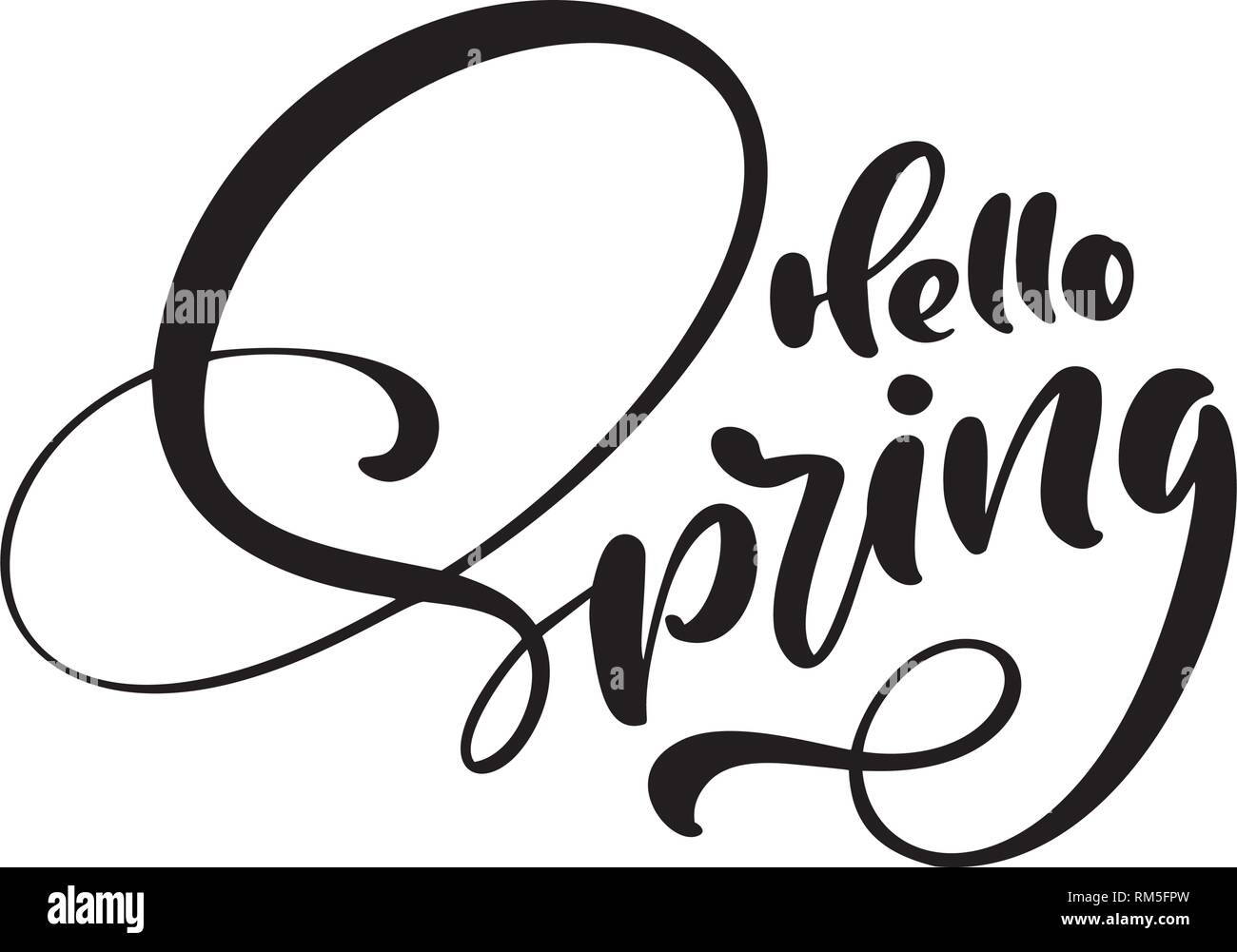 Lettrage calligraphie expression Bonjour Printemps. Vector Hand Drawn texte isolé. croquis design doodle pour carte de souhaits, Album, imprimer Illustration de Vecteur