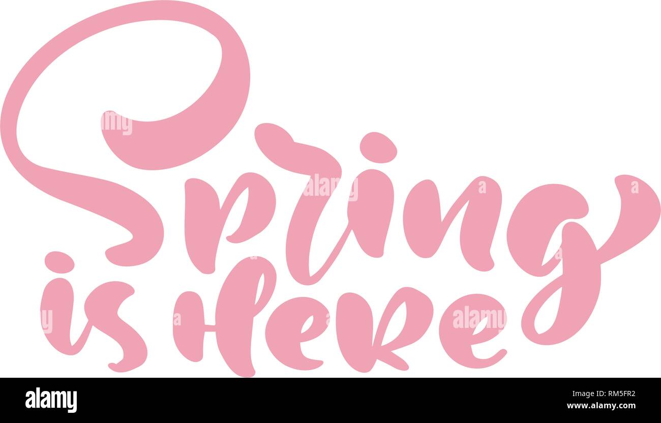 Lettrage Calligraphie rose expression Le printemps est là. Vector Hand Drawn texte isolé. croquis design doodle pour carte de souhaits, Album, imprimer Illustration de Vecteur
