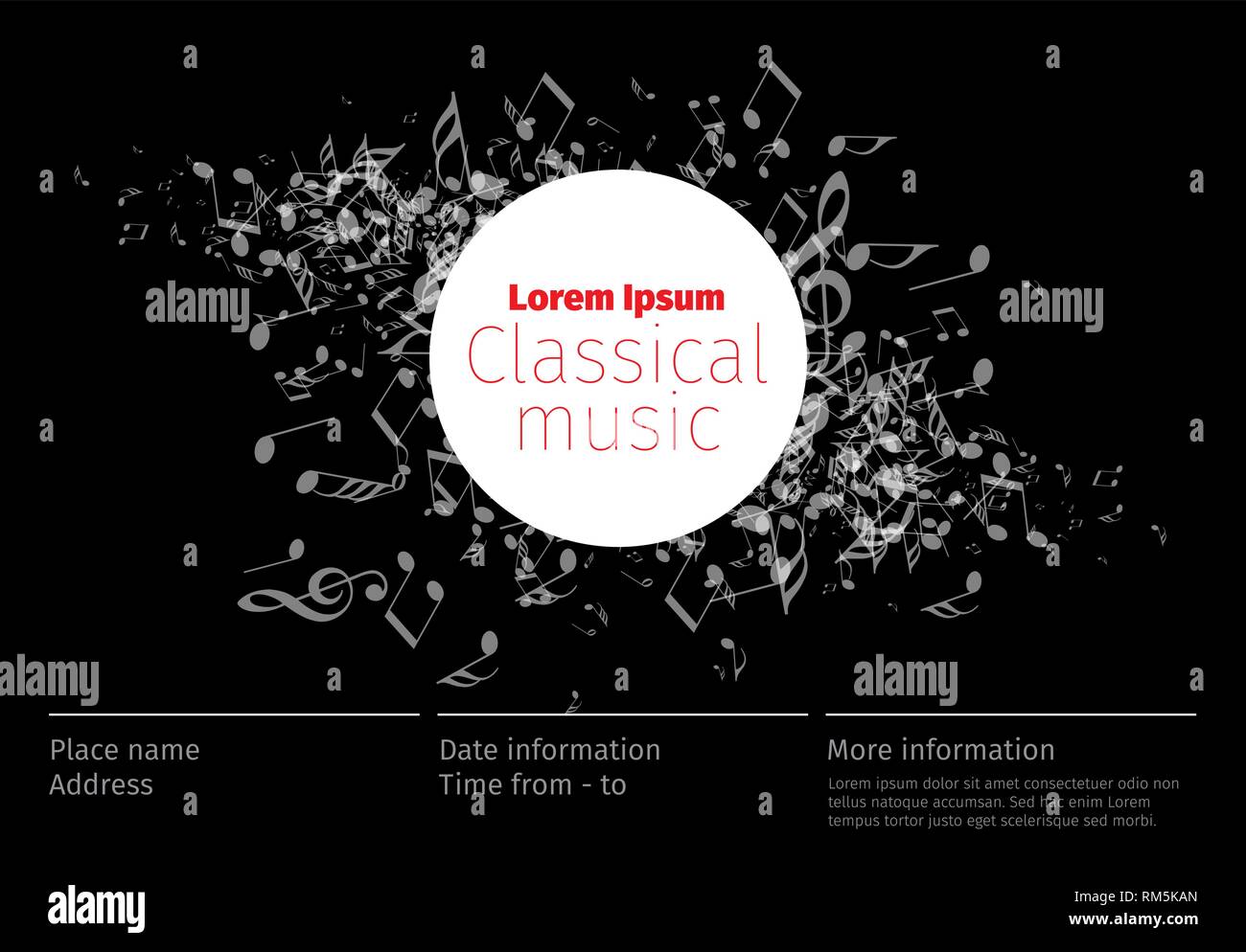 Concert de musique classique modèle d'affiche avec le nom de la bande, l'emplacement - version sombre Illustration de Vecteur