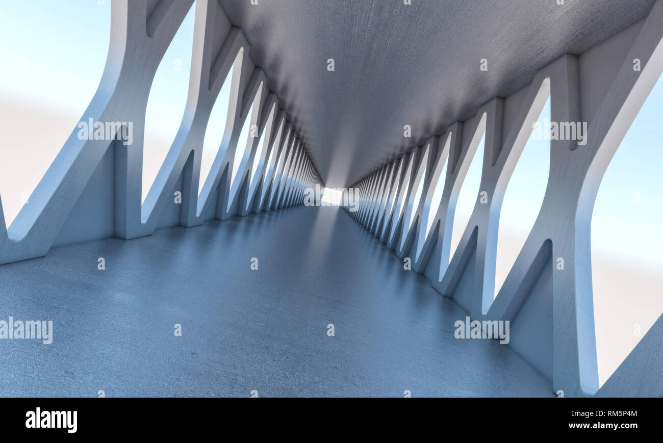 Corridor moderne en béton de l'image de rendu 3D Banque D'Images