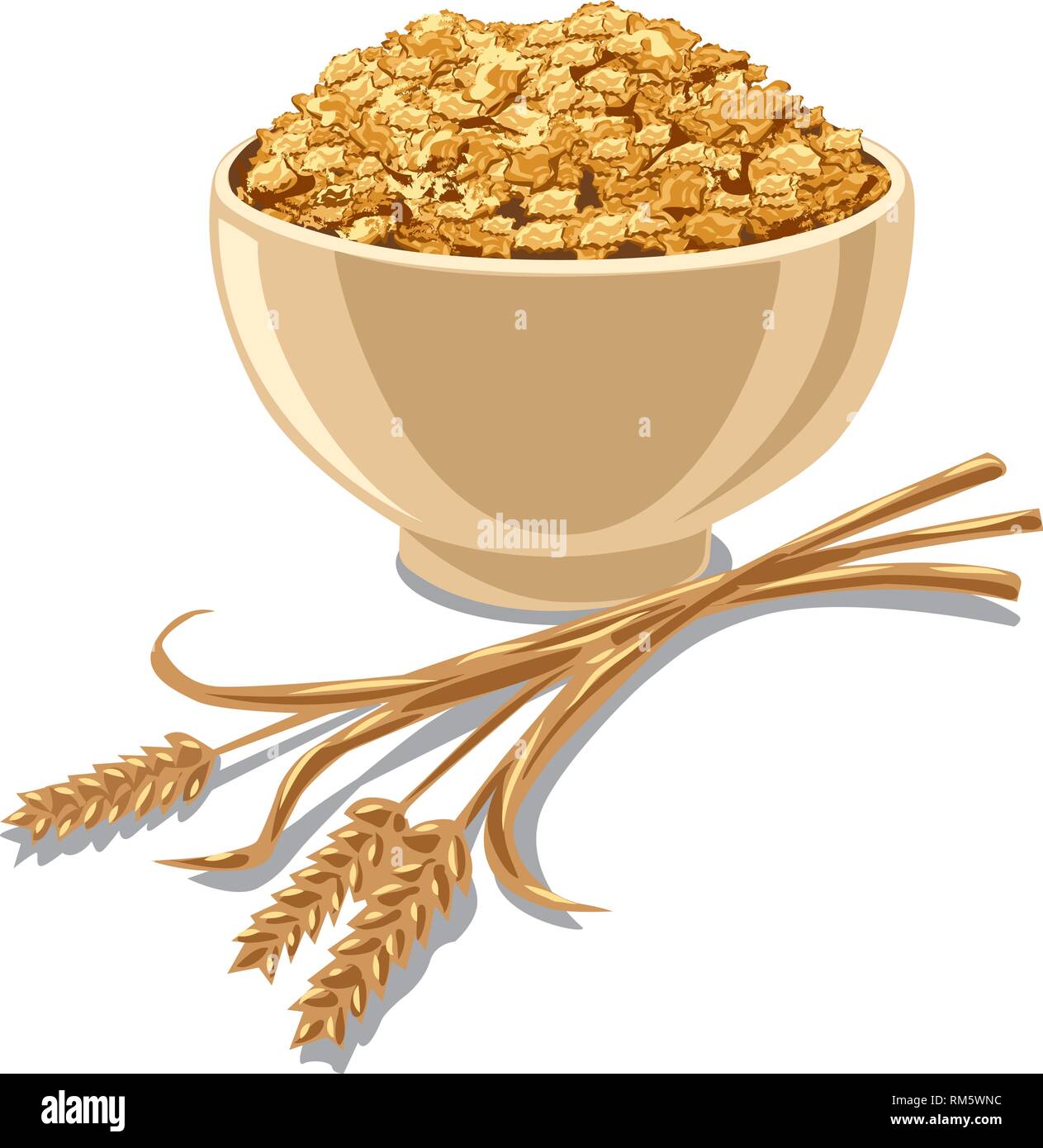 Illustration du bol avec des céréales cornflakes avec du blé Illustration de Vecteur