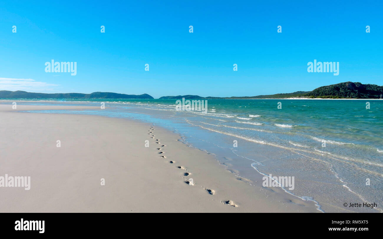 Empreintes de pas sur la plage, Whitehaven Beach Australie Banque D'Images