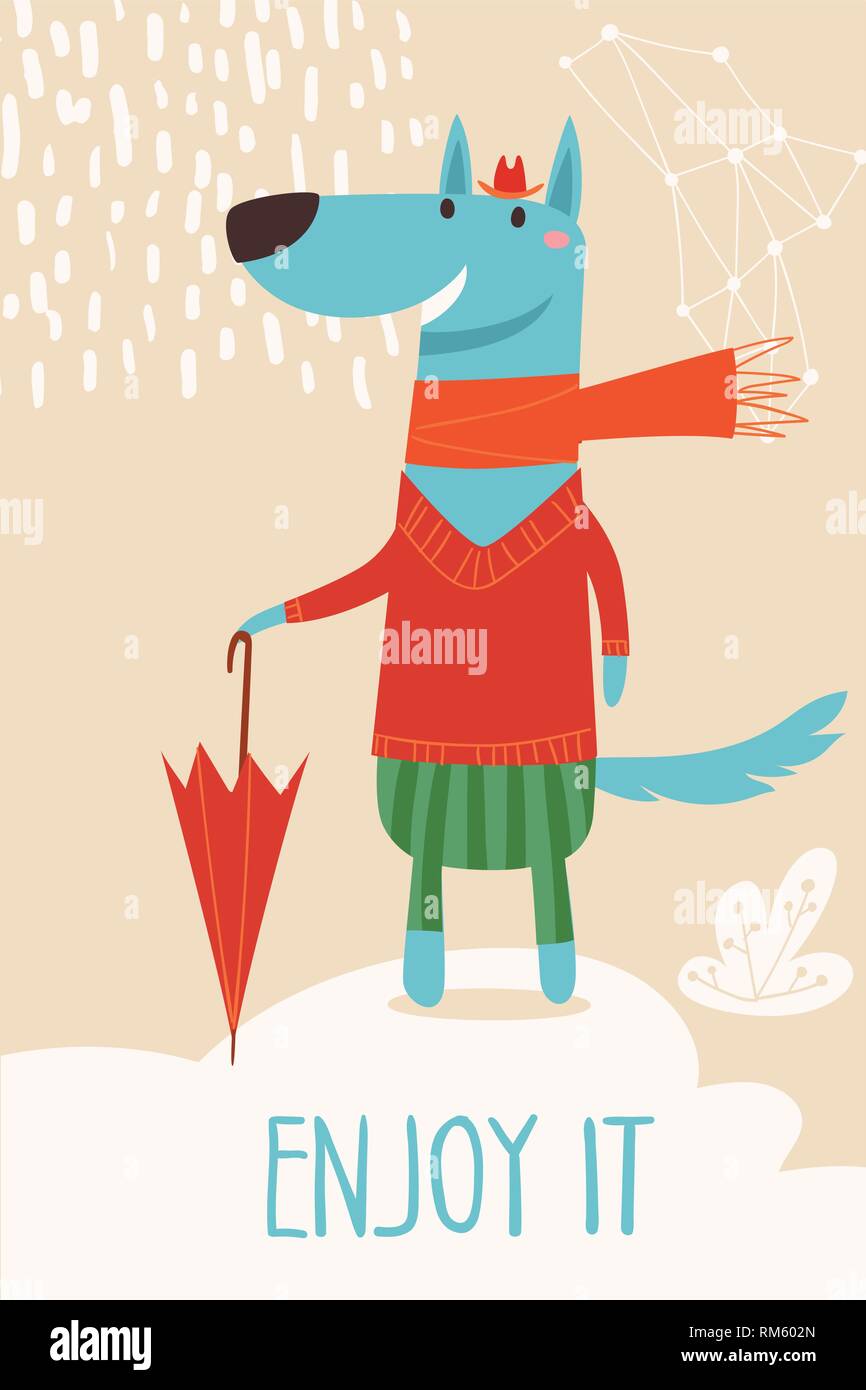 Carte vectorielle avec cartoon animaux wolf Illustration de Vecteur