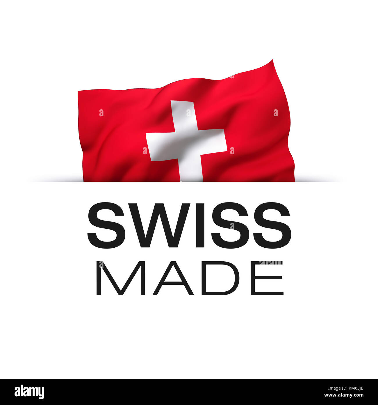 Swiss made - avec un label garanti waving flag de la Suisse. Banque D'Images