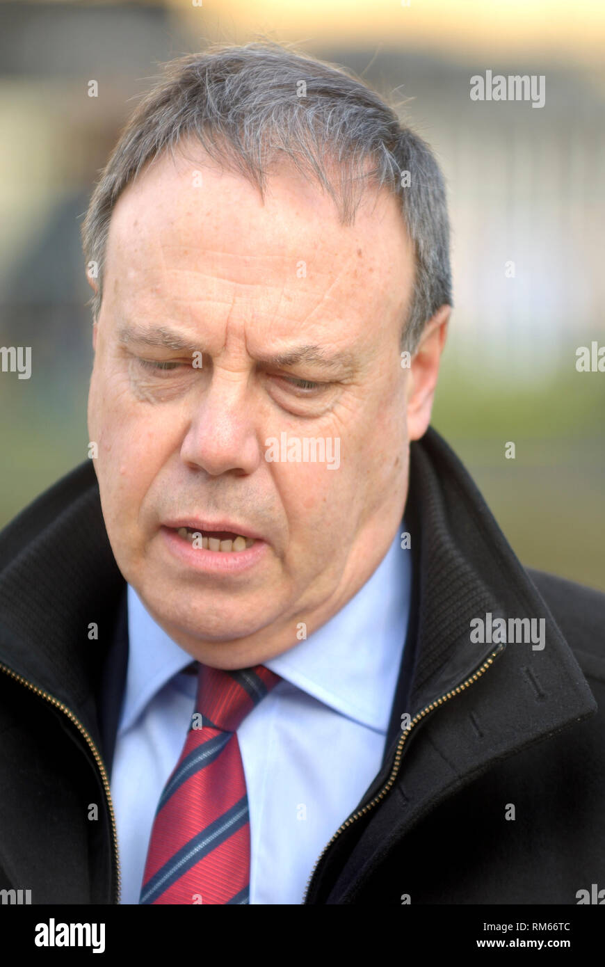 Nigel Dodds MP (DUP) du Nord Belfast : chef adjoint de la DUP à Westminster, interviewé sur College Green, Westminster, London Feb 2019 Banque D'Images