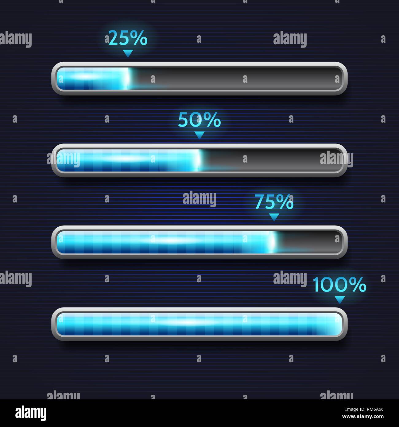 Barre de progression bleue, de chargement, de modèle pour l'interface de l'app Illustration de Vecteur