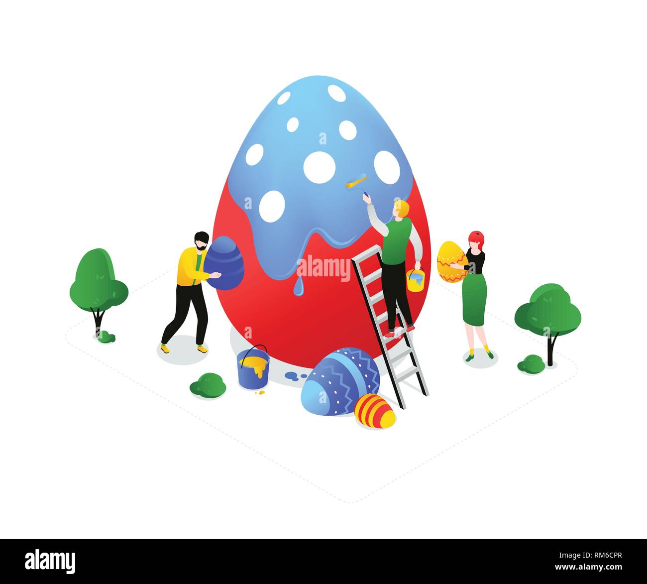 Joyeuses Pâques - vector illustration isométrique colorée moderne Illustration de Vecteur