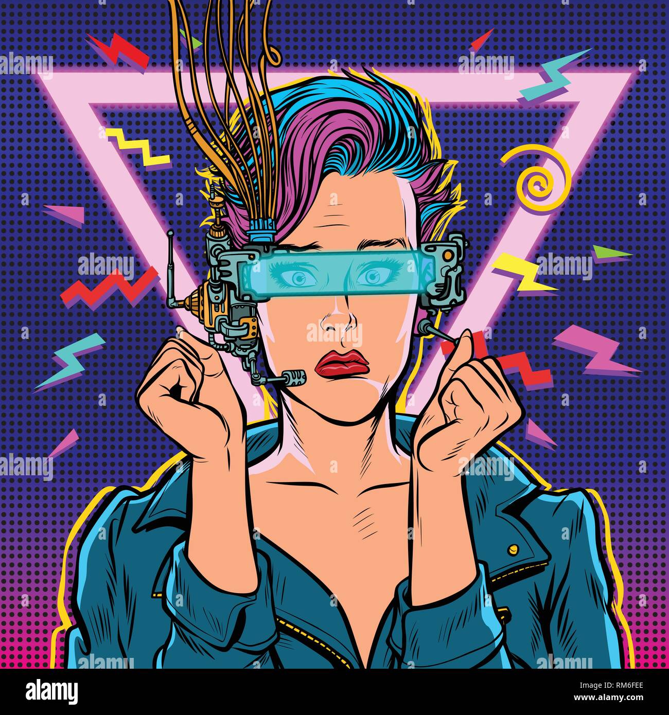 L'anxiété tristesse vr femme lunettes de réalité virtuelle de joueur en ligne. 8 Illustration de Vecteur