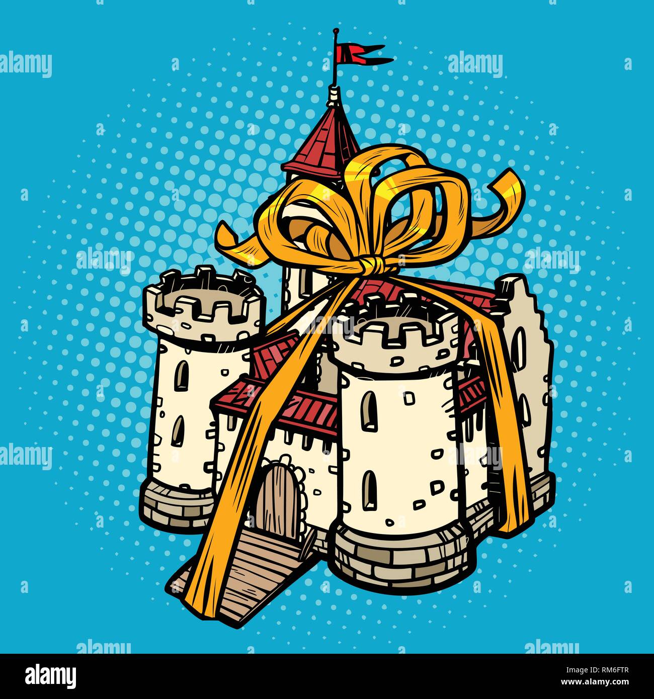 Ruban cadeau château médiéval, royaume des fées. Illustration de Vecteur