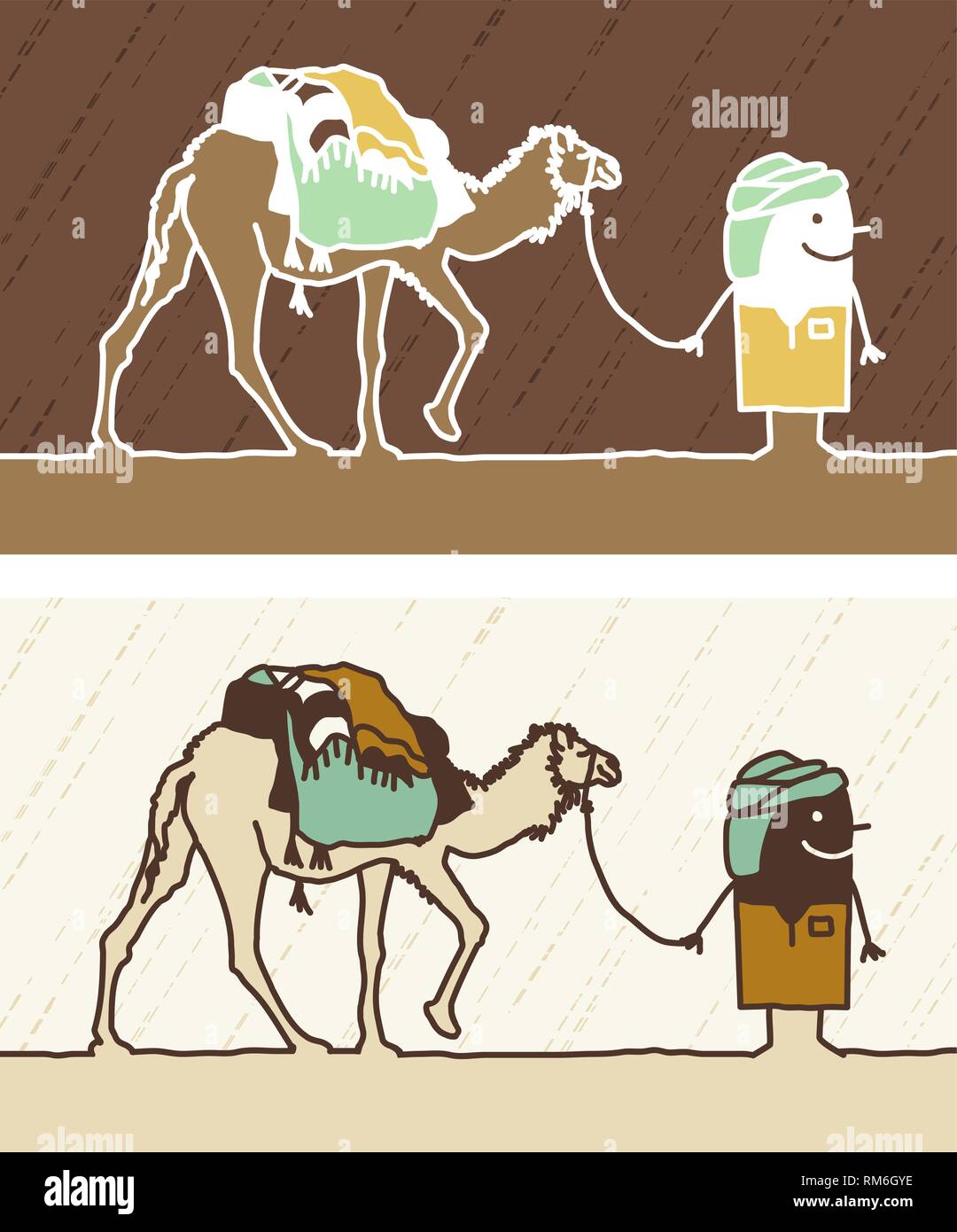 Colored cartoon - vector hand drawn characters - chameau touareg avec Illustration de Vecteur