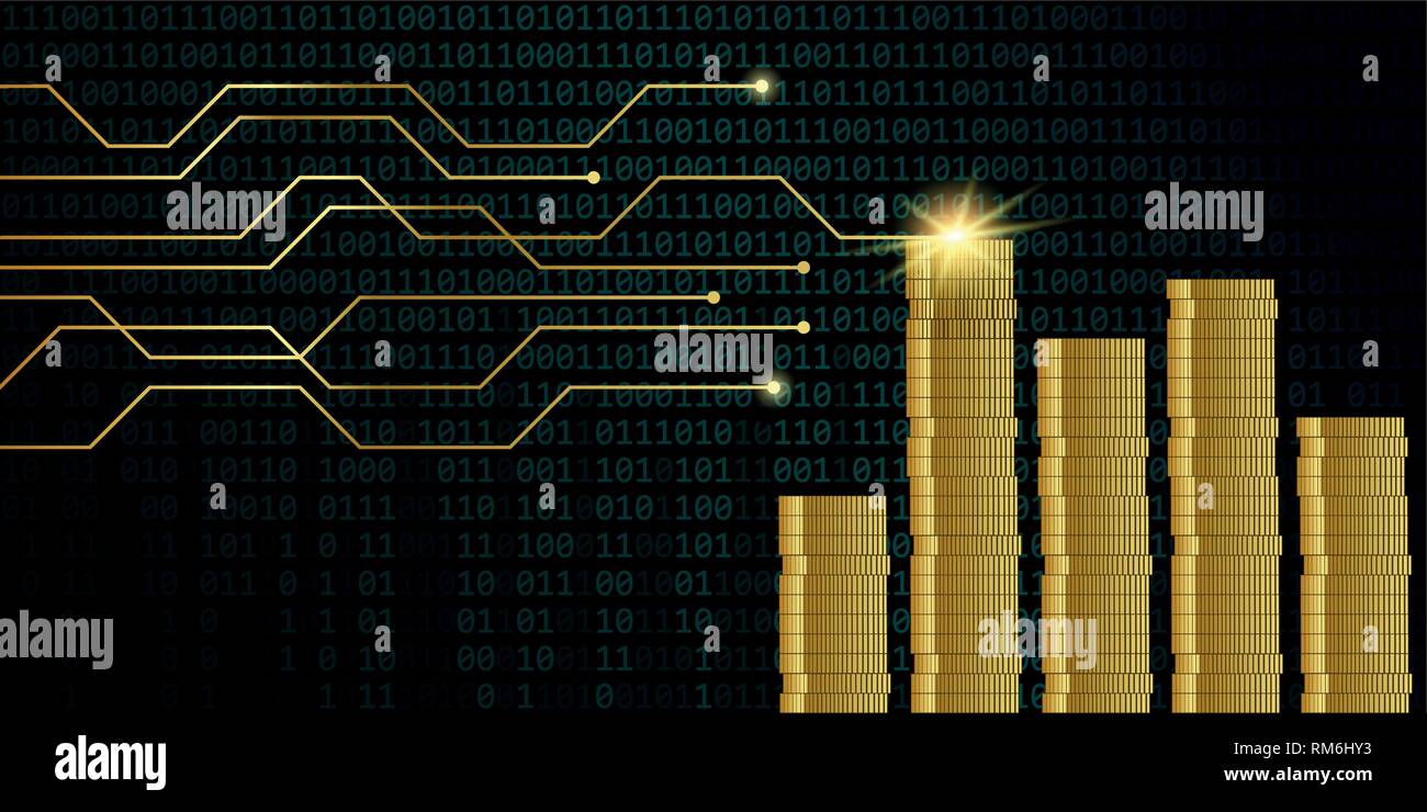 De nombreuses pièces d'or avec un code binaire numérique contexte finances concept vector illustration EPS10 Illustration de Vecteur
