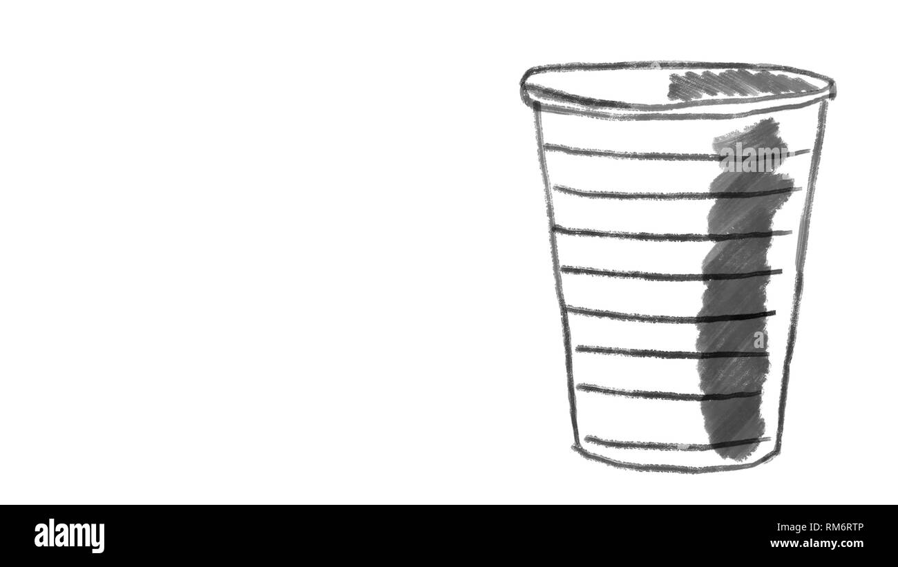 Gobelet plastique jetable, tirés sur tableau blanc, idéal pour représenter des problèmes d'écologie footage Banque D'Images