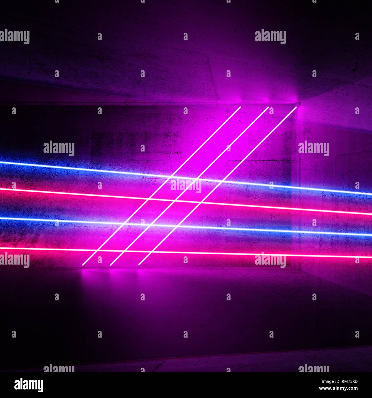 Abstract digital fond graphique avec neon lumineux lignes de lumière, de rendu 3d illustration Banque D'Images