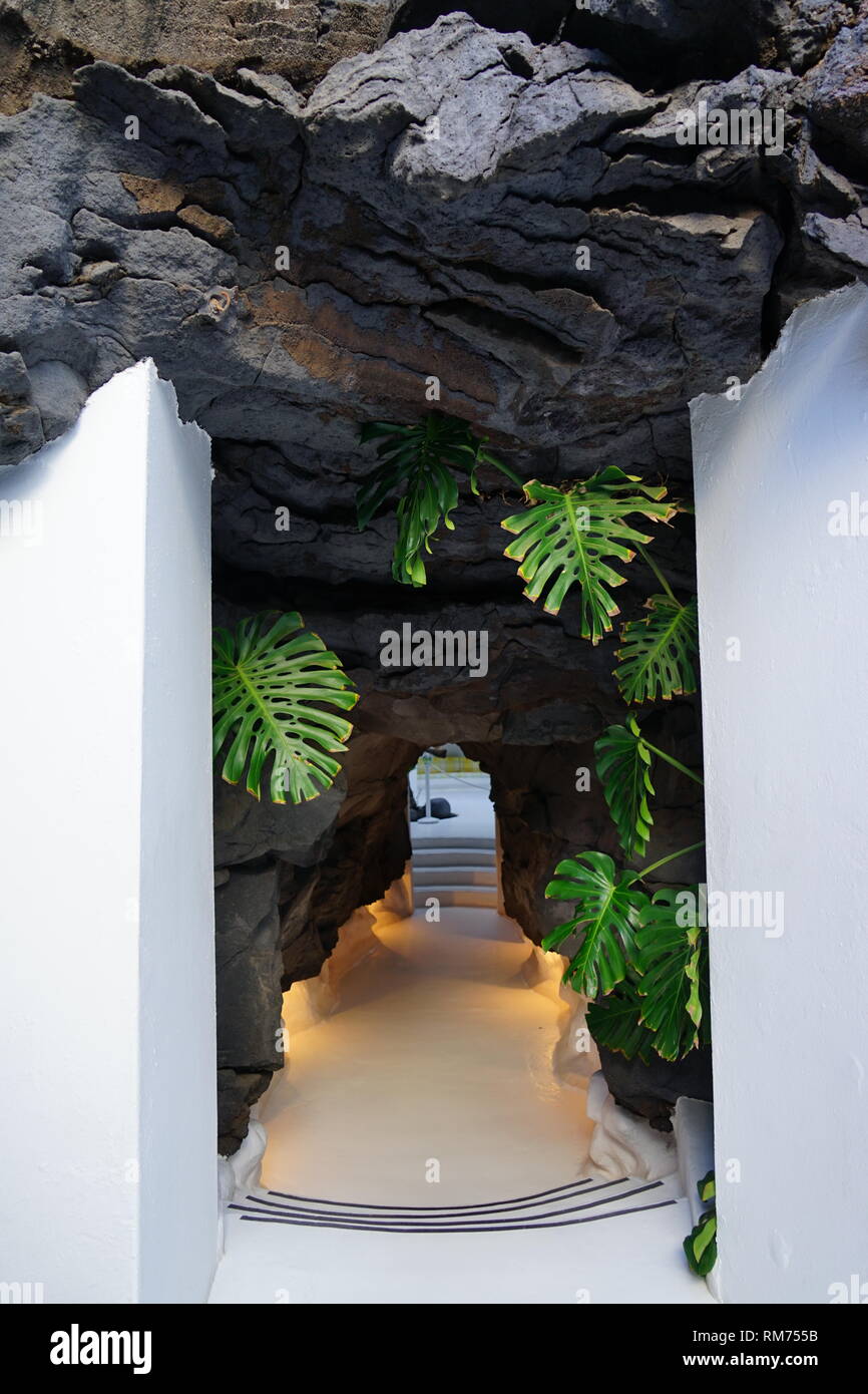 Verbindungsgang Lavablasen Vulkanhaus, zwischen, Fundación César Manrique, Vulkan und Architektur, musée, Tahiche, Lanzarote, Kanarische Inseln Banque D'Images