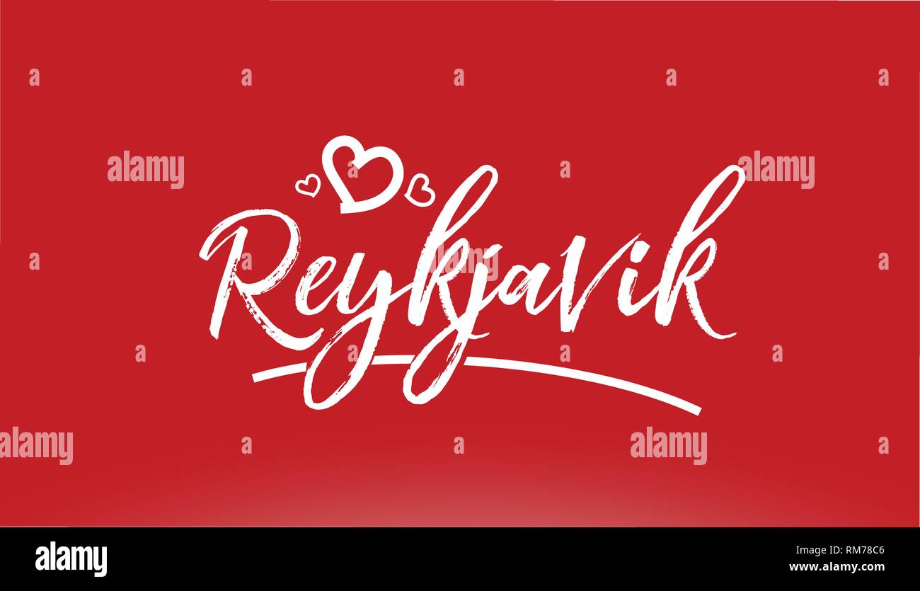 Reykjavik ville blanche part texte écrit avec coeur sur fond rouge pour la conception de logo ou typographie Illustration de Vecteur