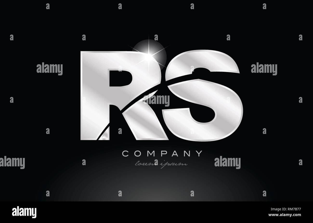 Lettre d'argent rs r s metal logo alphabet combinaison icône concevoir avec couleur grise sur fond noir convient pour une société ou entreprise Illustration de Vecteur