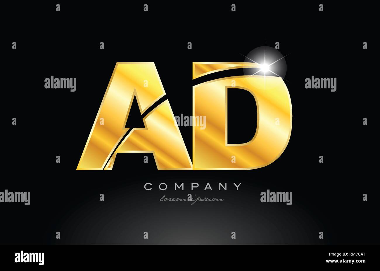 Lettre d'une combinaison ad or logo alphabet icône concevoir avec metal look sur fond noir convient pour une société ou entreprise Illustration de Vecteur