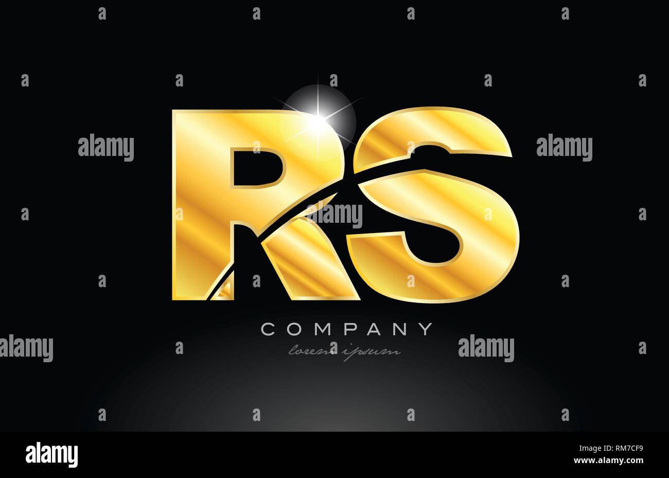 Combinaison lettre rs r s gold golden logo alphabet icône concevoir avec metal look sur fond noir convient pour une société ou entreprise Illustration de Vecteur