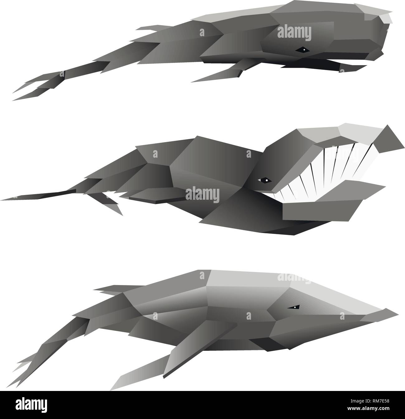 Ensemble de trois baleines dans vector poly faible isolé sur blanc. Illustration de Vecteur